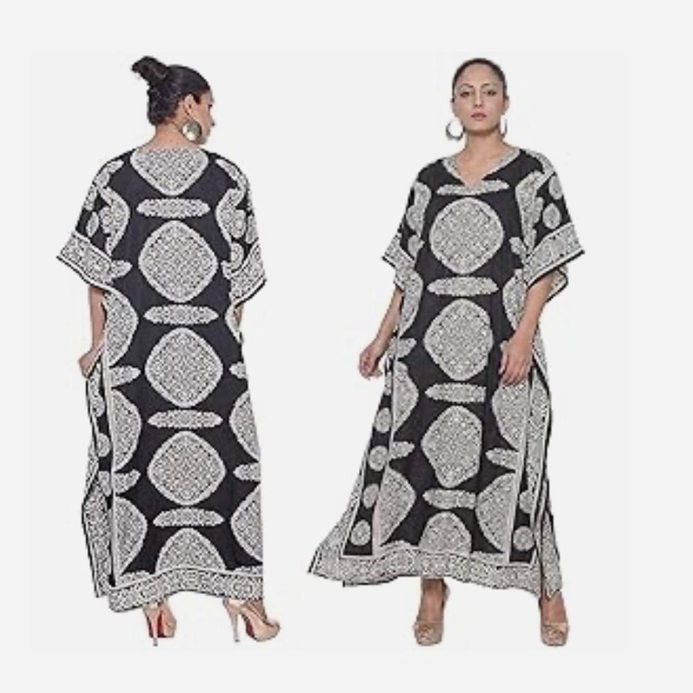 Black & White Printed Kaftan Dress - Women